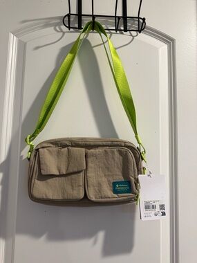 lululemon athletica Khaki Crossbody Bag with Lime Strap